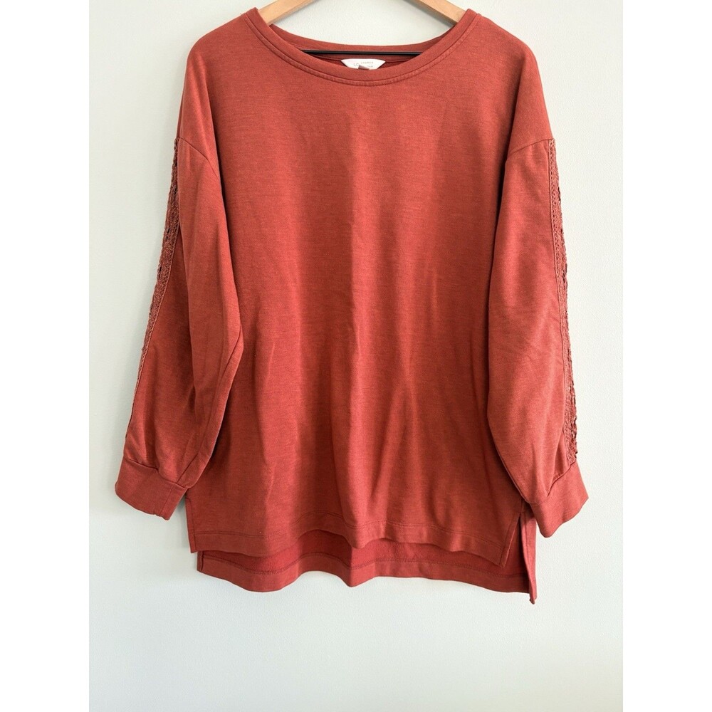 Lauren Conrad LC Rust Orange Sweatshirt Lace Long Sleeves Womens Size XL Stretch
